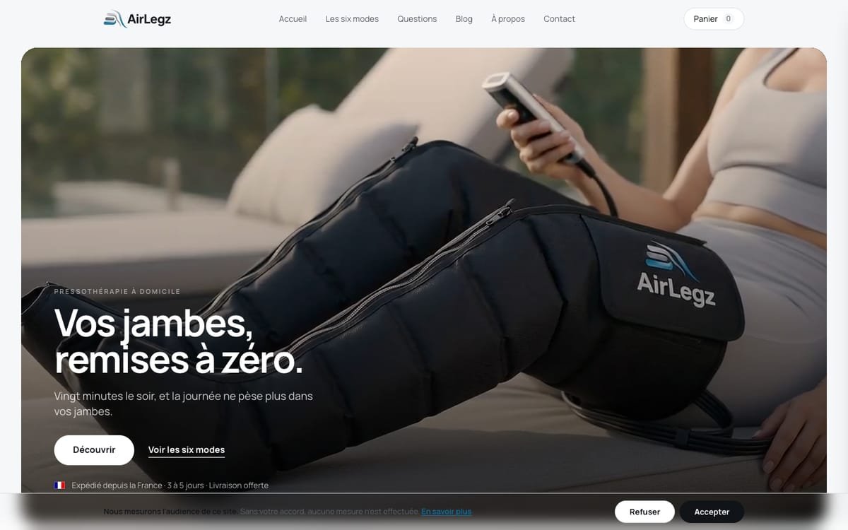 Page d'accueil du site AirLegz